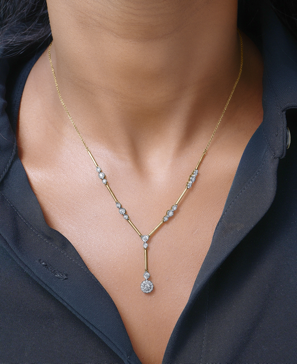 Wrapped In Love Diamond Station Lariat Necklace (1/2 Ct. T.w.) In 14k Gold, 15" + 2" Extender, Created For Macy's In Yellow Gold
