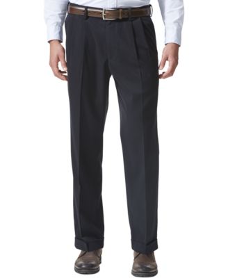 Men's Comfort Relaxed Pleated Cuffed Fit Khaki Stretch Pants