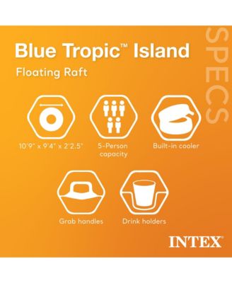 Blue Tropic Inflatable Lake Island Water Float with Cooler and Cupholders