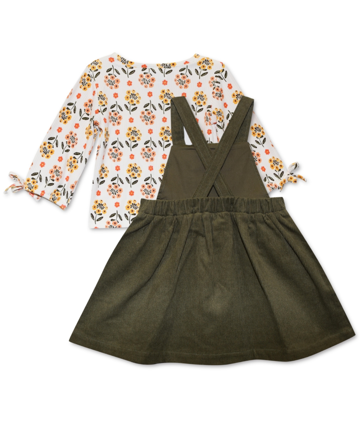 Blueberi Boulevard Baby Girls Floral Top, Headband and Floral Border Ribbed Jumper Set