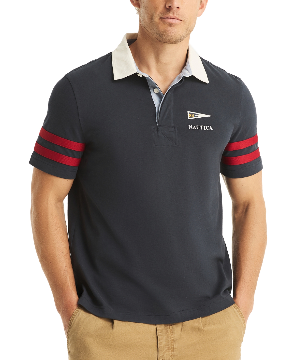 Nautica Men's Short Sleeve Striped-Trim Rugby Polo Shirt
