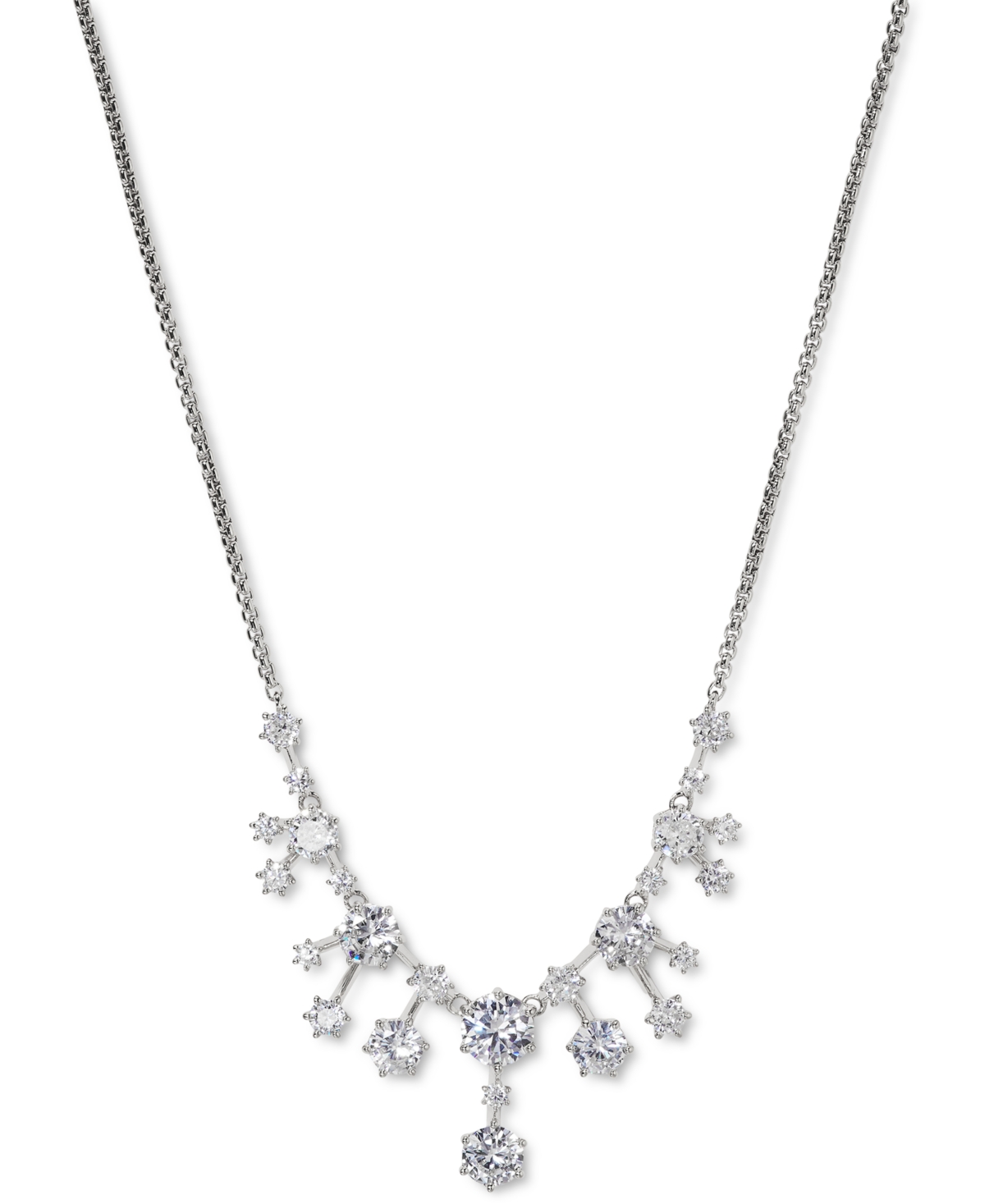 Rhodium-Plated Cubic Zirconia Statement Necklace, 16" + 2" extender, Created for Macy's - Rhodium