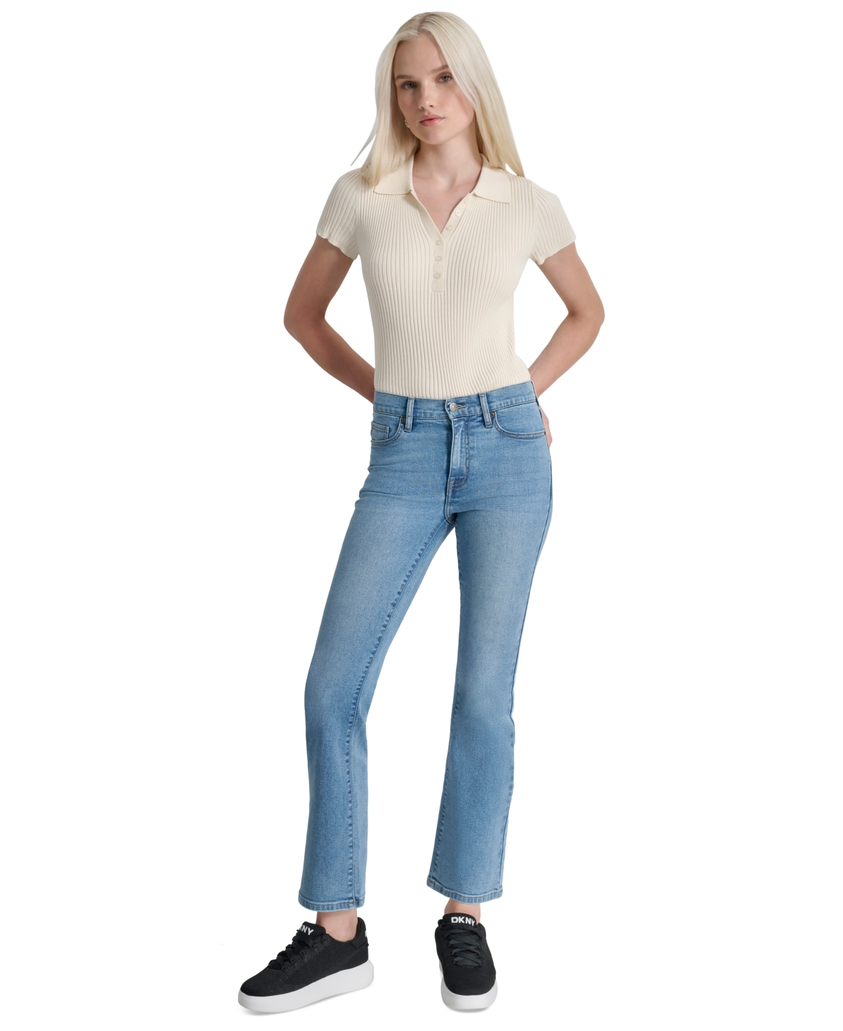 Dkny Jeans Petite High-rise Bootcut Jeans In Blue