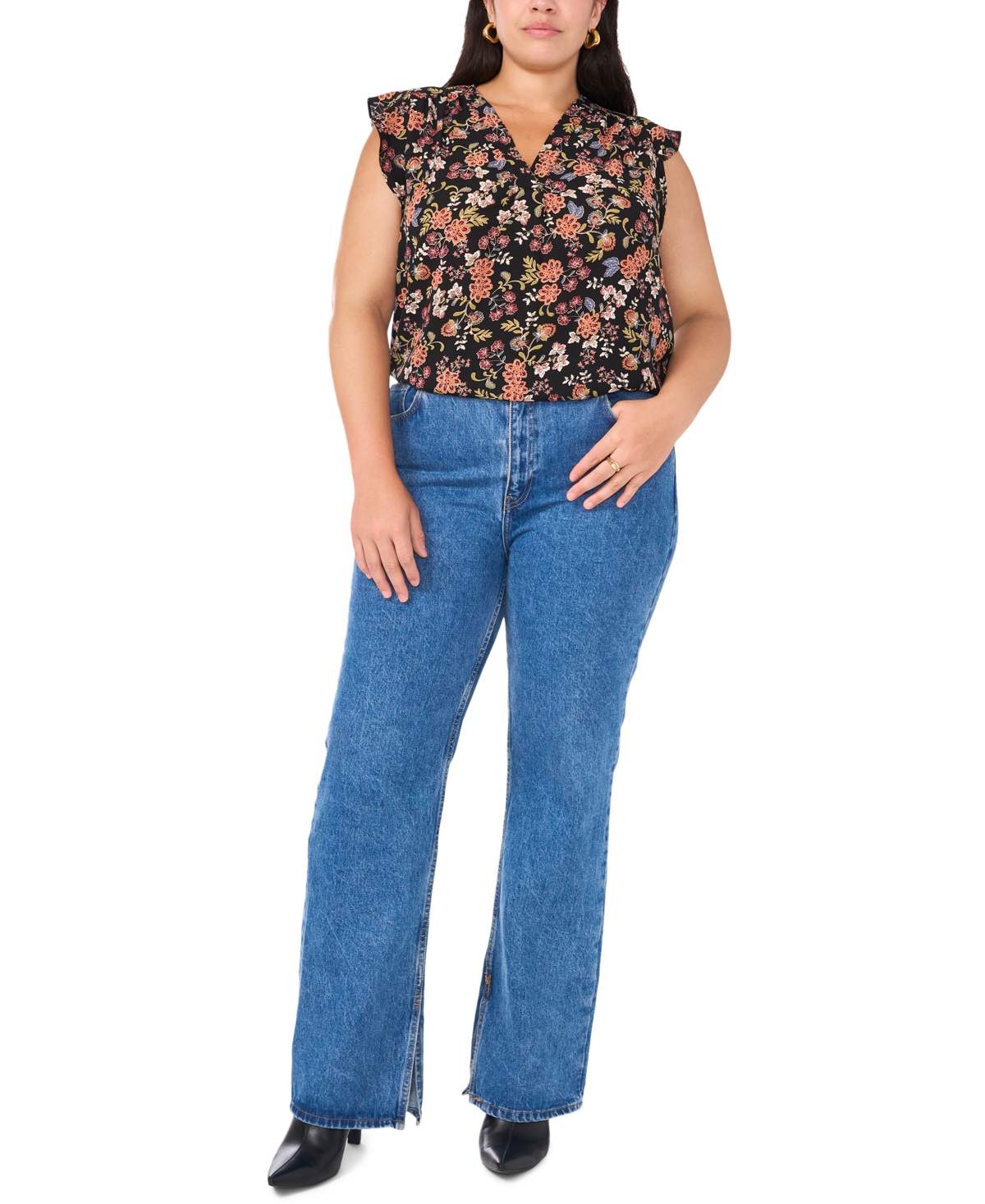 Vince Camuto Women's Plus Size Floral-Print V-Neck Top