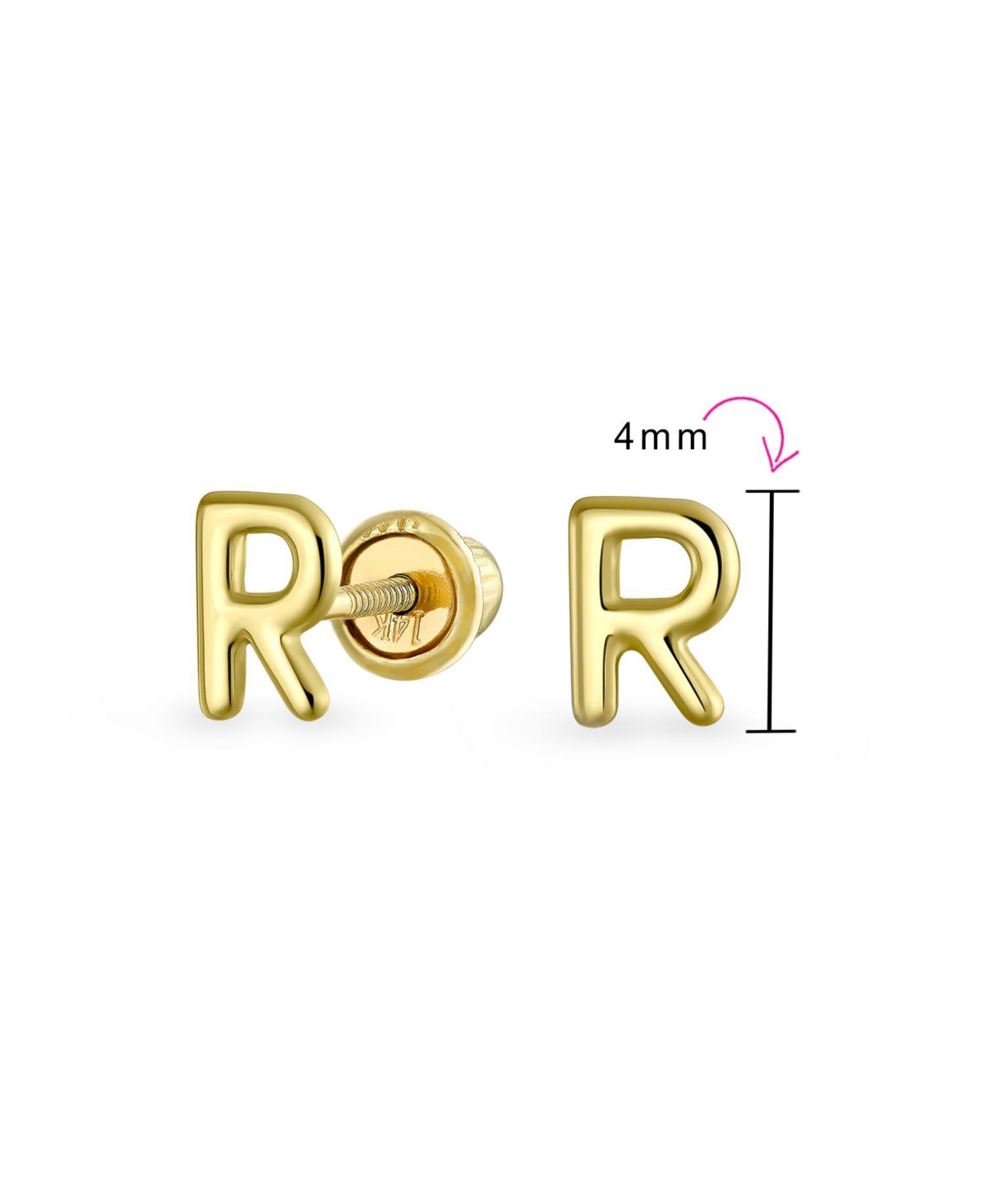 Bling Jewelry Abc Minimalist Yellow 14K Gold Capital Block Alphabet Letter Initial Stud Earrings Safety Ball Screw Back For Women