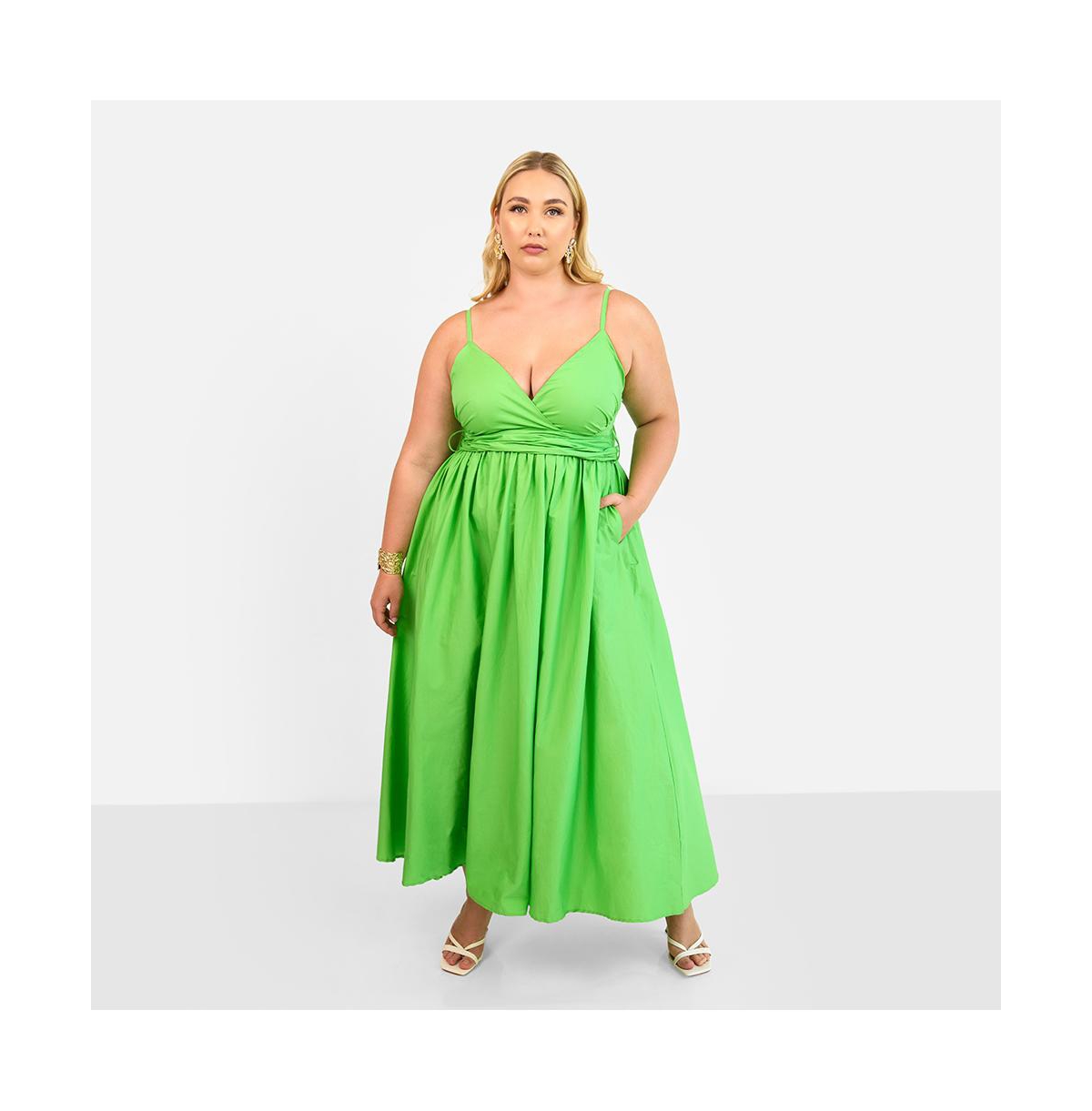 Women's Kismet Poplin Belted Maxi Skater Dress - Green