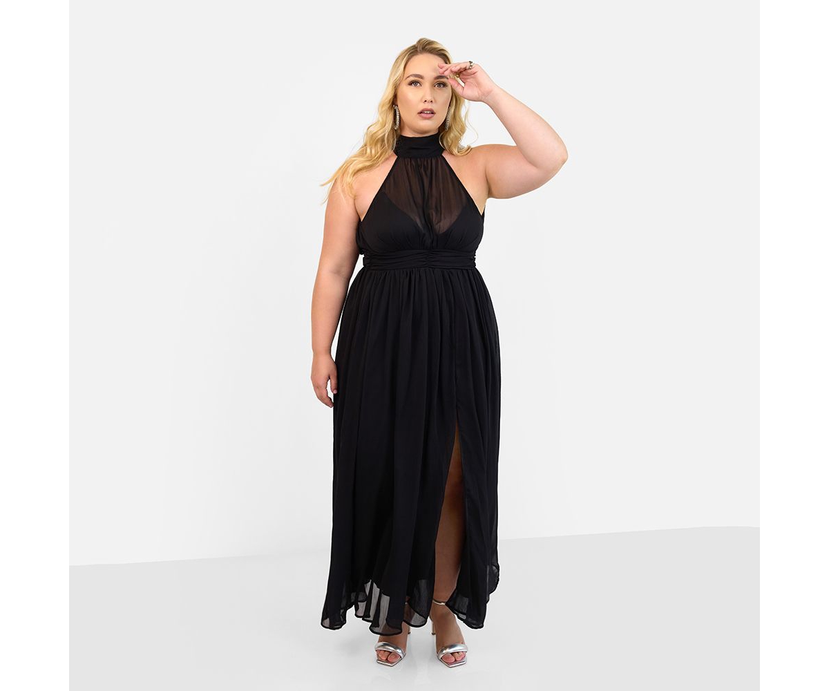 Rebdolls Plus Size Elise Chiffon Halter Maxi A Line Dress W. Slit