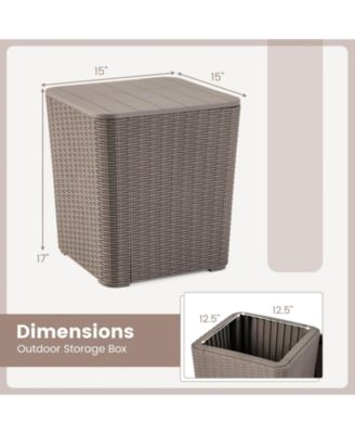 Outdoor Resin Storage Side Table with Removable Lid and Wicker-woven Accent