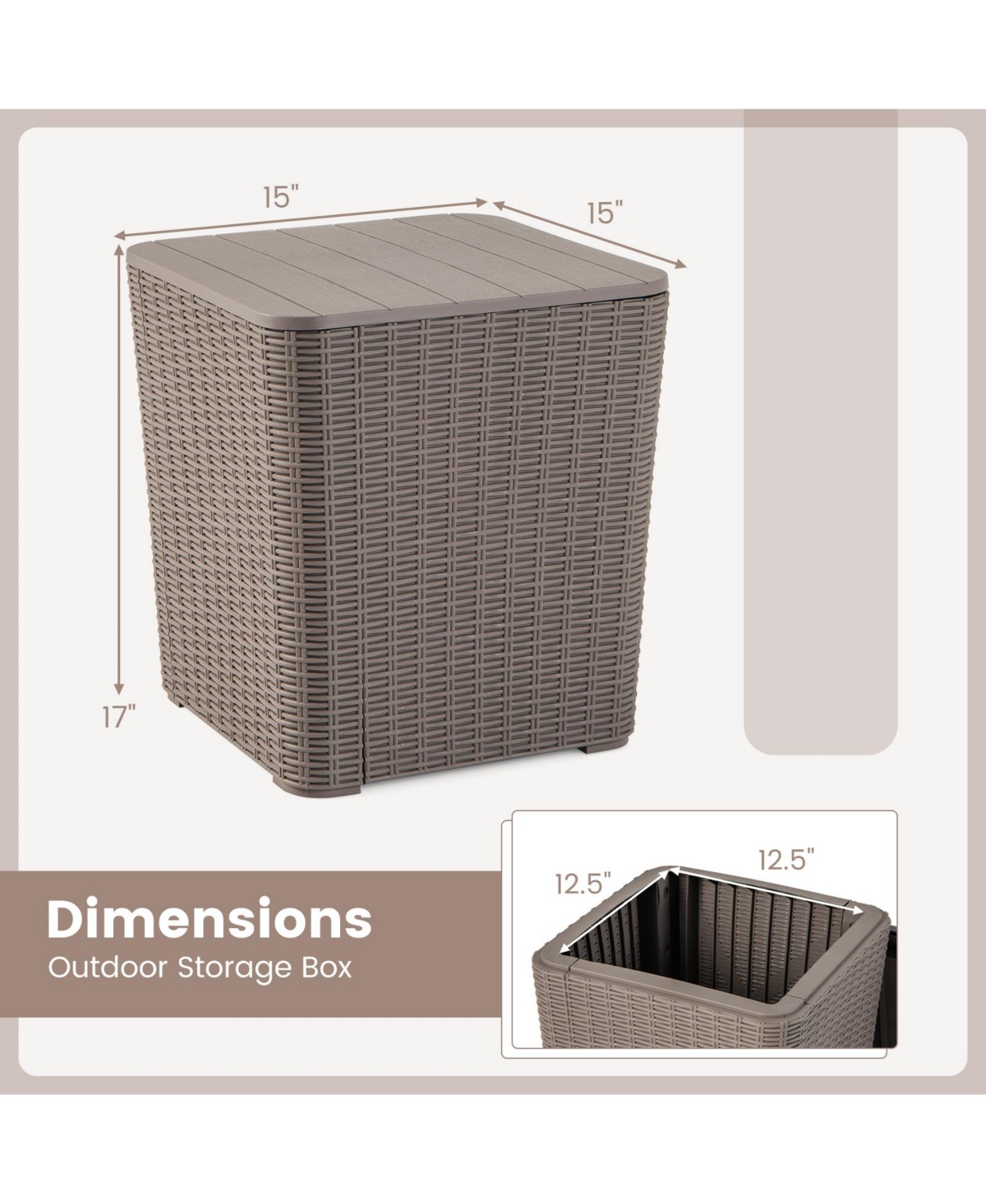 Slickblue Outdoor Resin Storage Side Table with Removable Lid and Wicker-woven Accent