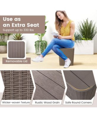 Outdoor Resin Storage Side Table with Removable Lid and Wicker-woven Accent