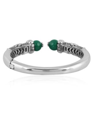 Sterling Silver Malachite Gemstone Hinged Cuff Bracelet Size Medium