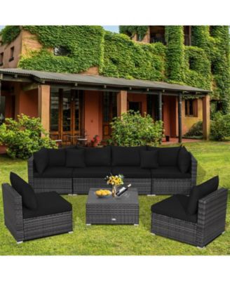 7 Pieces Patio Rattan Furniture Set with Sectional Sofa Cushioned