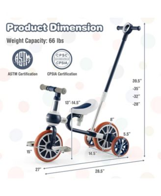 Kids Trike Bike 4-in-1 with Push Handle and Height-Adjustable Seat for Growing Kids