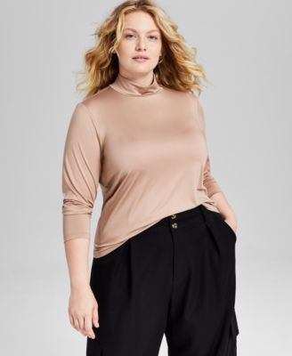 And Now This - Trendy Plus Size Mock-Neck Long-Sleeve Top