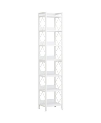78.7-Inch Extra Tall 7-Tier Narrow Bookshelf Freestanding Corner Storage Organizer for Small Spaces and Home Office