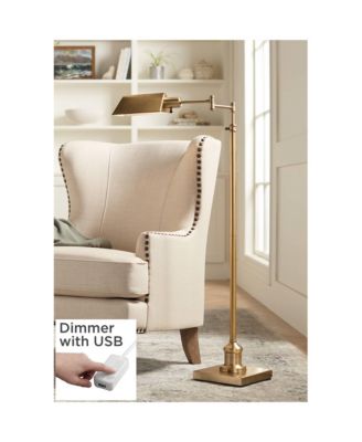 Industrial Adjustable Swing Arm Pharmacy Floor Lamp with USB Charging Port 54" Tall Aged Brass Living Room Reading