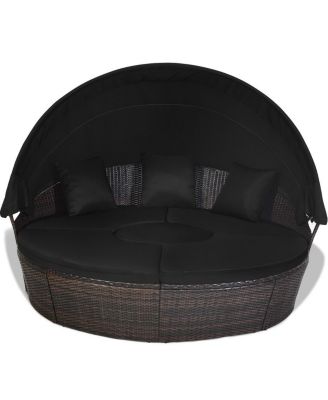 Patio Round Daybed Rattan Furniture Sets with Canopy