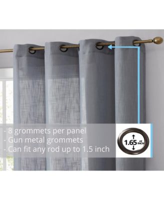 Abbey Faux Linen Textured Semi Sheer Privacy Sun Light Filtering Transparent Window Grommet Curtain Panels, Set of 2