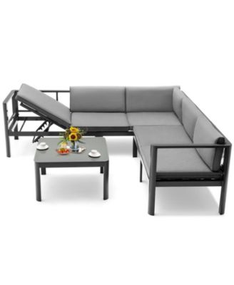 3 Pieces Aluminum Patio Furniture Set with 6-Level Adjustable Backrest-Grey