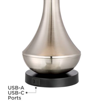 Simon Modern Table Lamps 25 1/2" High Set of 2 Brushed Nickel with USB Charging Port White Fabric Drum Shade for Bedroom Living Room Desk