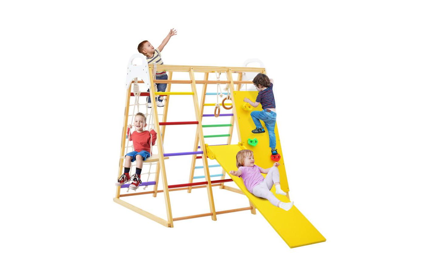 Детский игровой набор Slickblue 8-in-1 Wooden Jungle Gym Playset with Slide and Monkey Bars, 530 lbs Capacity, Ages 1+, цвет: Разноцветный — фото 1