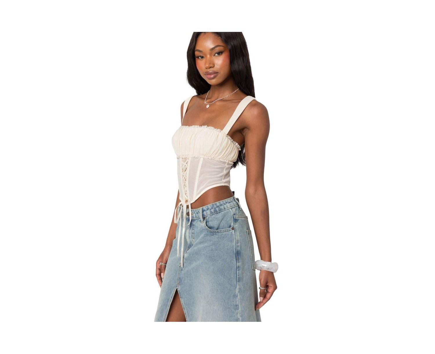 Women's Dafne gathered sheer mesh corset