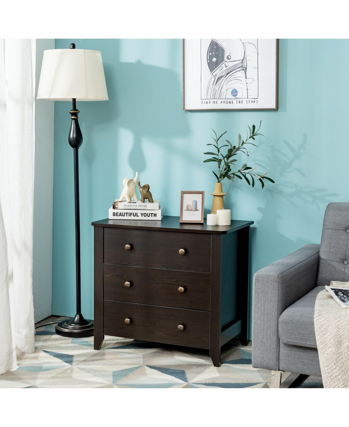 Slickblue 3 Drawer Dresser Chest of Drawers Bedside Table For Bedroom