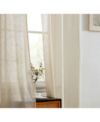 Emily Faux Linen Semi Sheer Light Filtering Transparent Grommet Lightweight Window Curtains Drapery Panels, 2 Panels