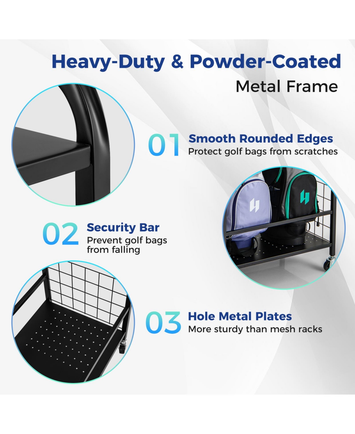 Slickblue Golf Bag Organizer for 2 Golf Bags with Golf Clubs Rack and Lockable Wheels- Black