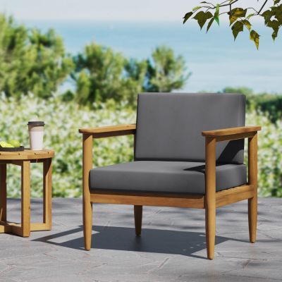 Acacia Wood Club Chair With Water-Resistant Cushions
