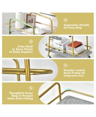 2-tier Kitchen Rolling Cart with Steel Frame and Lockable Casters