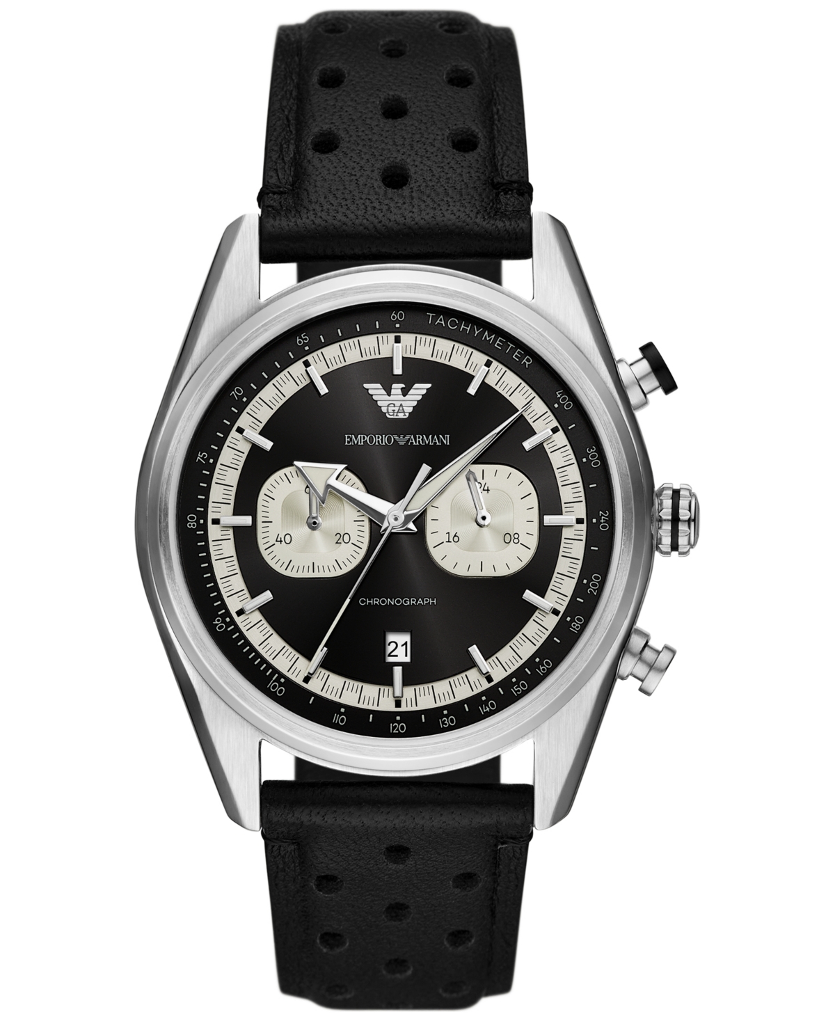 Emporio Armani Chronograph Black Leather Watch In No Color