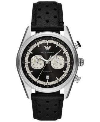 Emporio Armani Men's Chronograph Black Perforated Leather Strap