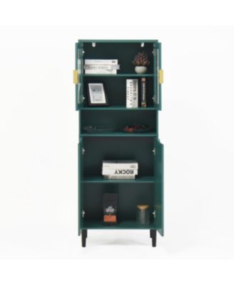 Tall Storage Cabinet with Glass Display & Gold Handles