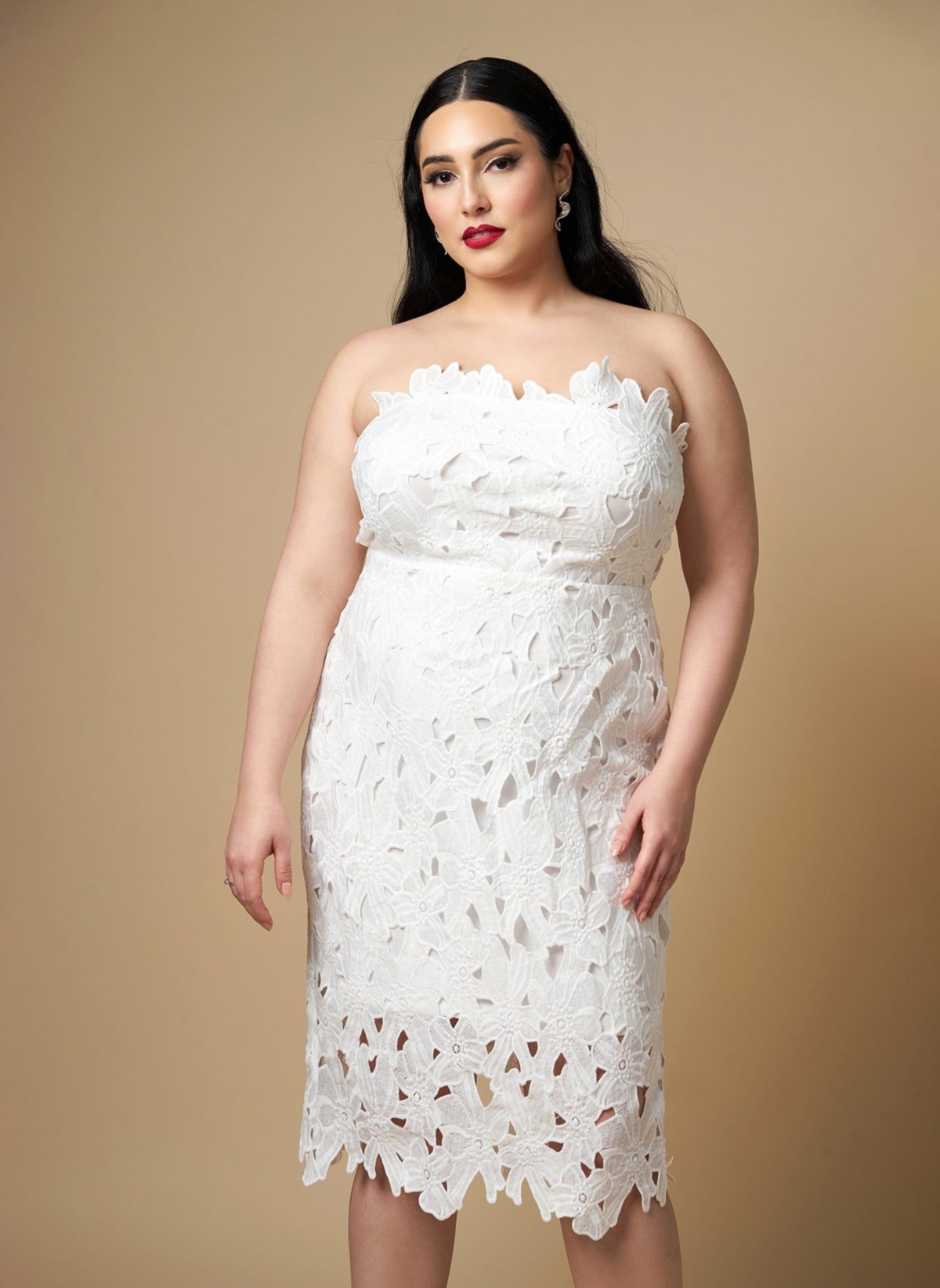 Rebdolls Plus Size Wisteria Lace Midi Bodycon Dress