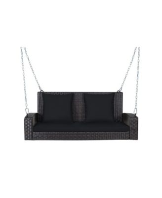 2-Person Wicker Hanging Porch Swing with Cushions - Includes 2 Back Cushions & 1 Seat Cushion