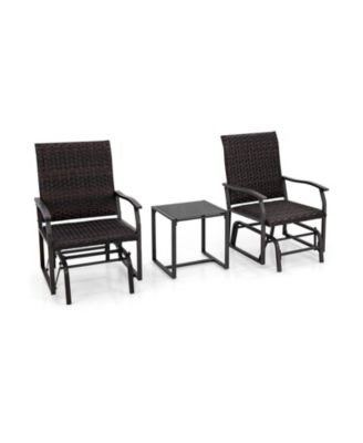 3 Piece Patio Gliding Set with Tempered Glass Coffee Table-Brown