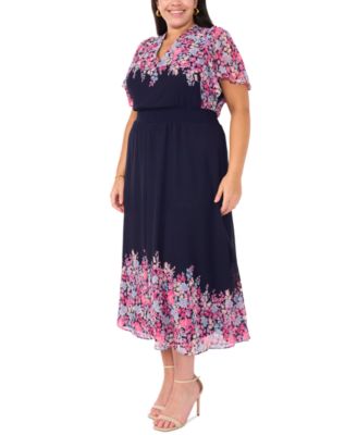 Plus Size Flutter-Sleeve V-Neck Maxi Dress