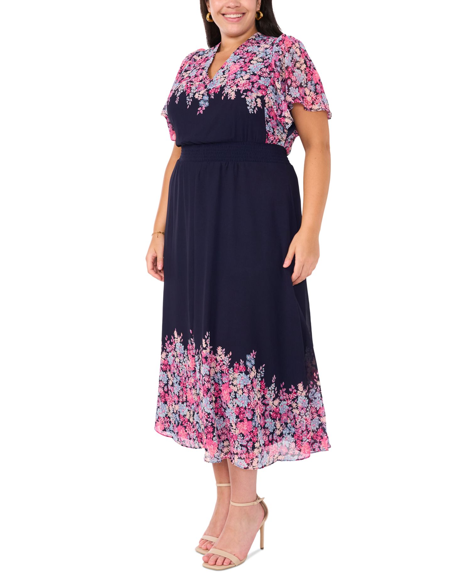 Plus Size Flutter-Sleeve V-Neck Maxi Dress