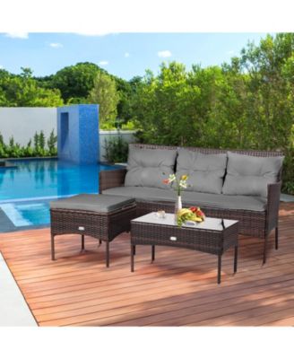 3 Pieces Patio Furniture Sectional Set with 5 Cozy Cushions