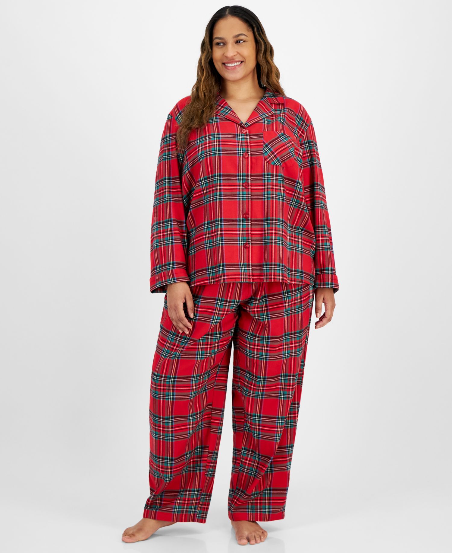 Plus Size Brinkley Plaid Notch Collar Matching Family Pajamas Set