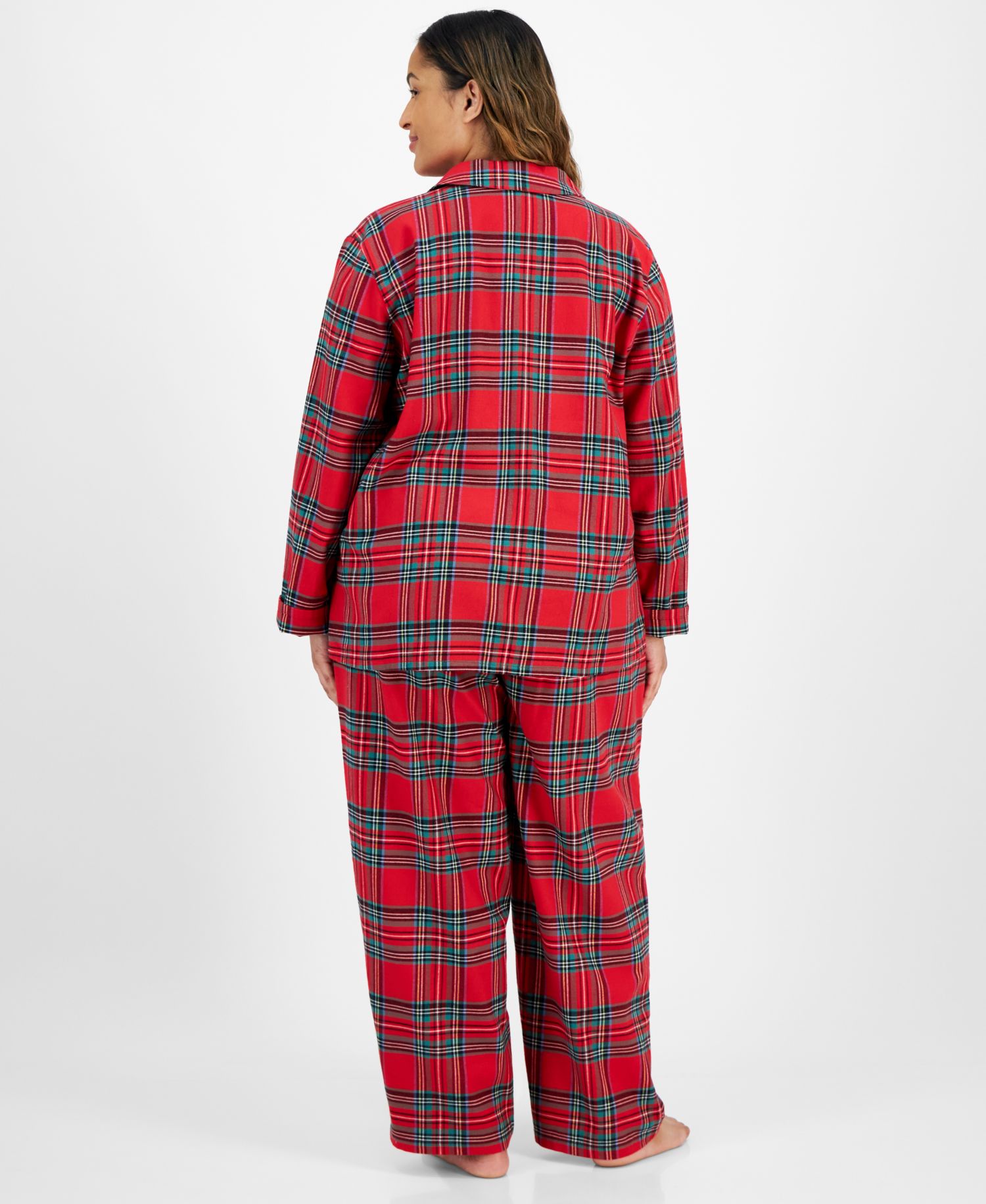 Plus Size Brinkley Plaid Notch Collar Matching Family Pajamas Set