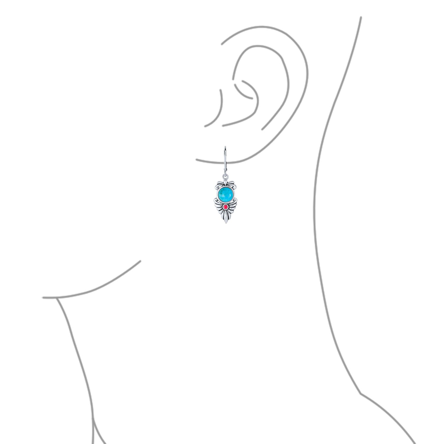 Natural Stabilized Turquoise & Carnelian Dangle Earrings 7g .925 Sterling Silver