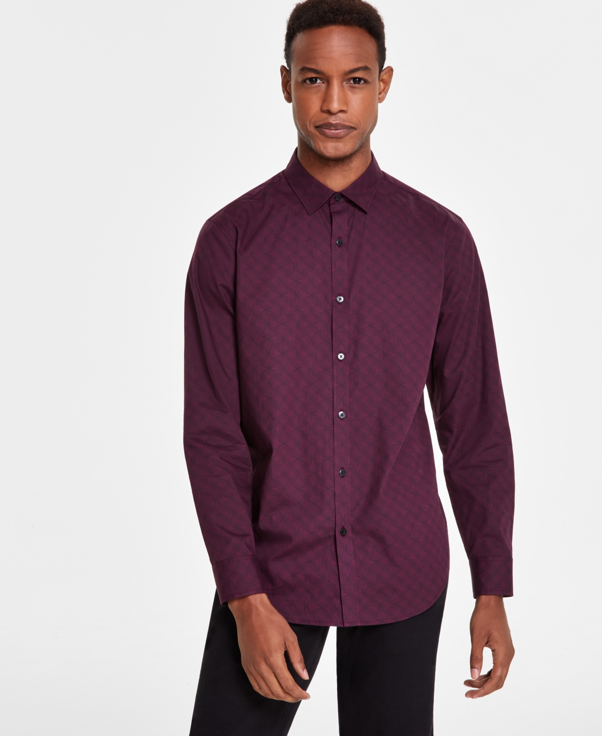 Men's Stretch Zen Garden Print Long-Sleeve Button-Down Shirt, Created for Macy's - Berry Violet
