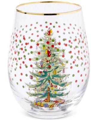 Christmas Tree Polka Dot Stemless Wine Glasses, Set of 4