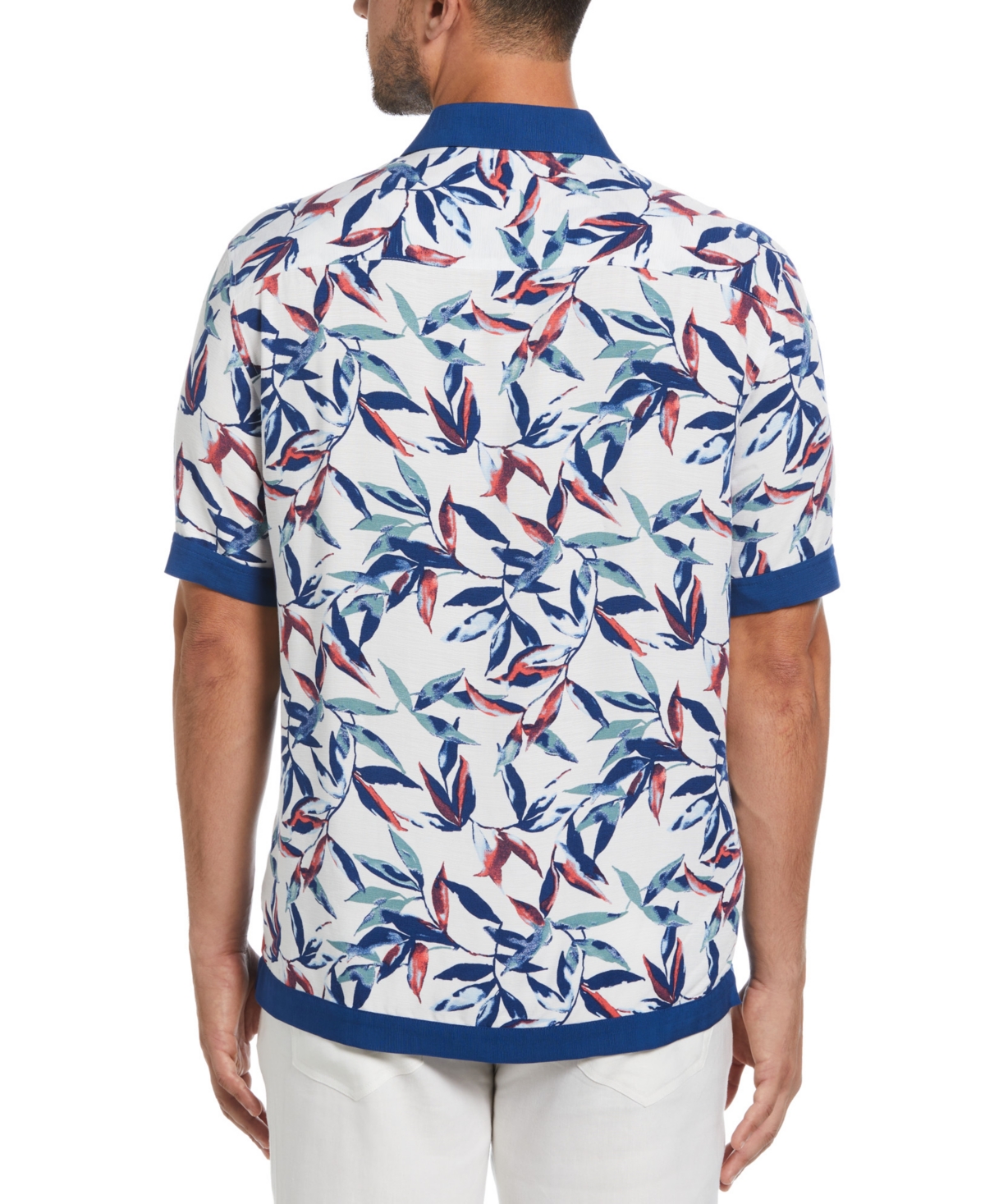 Cubavera Men's Textured Short Sleeve Button-Front Watercolor Leaf Print Camp Shirt