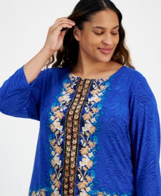 Plus Size Enchantment Floral Jacquard Top, Exclusively at Macy's