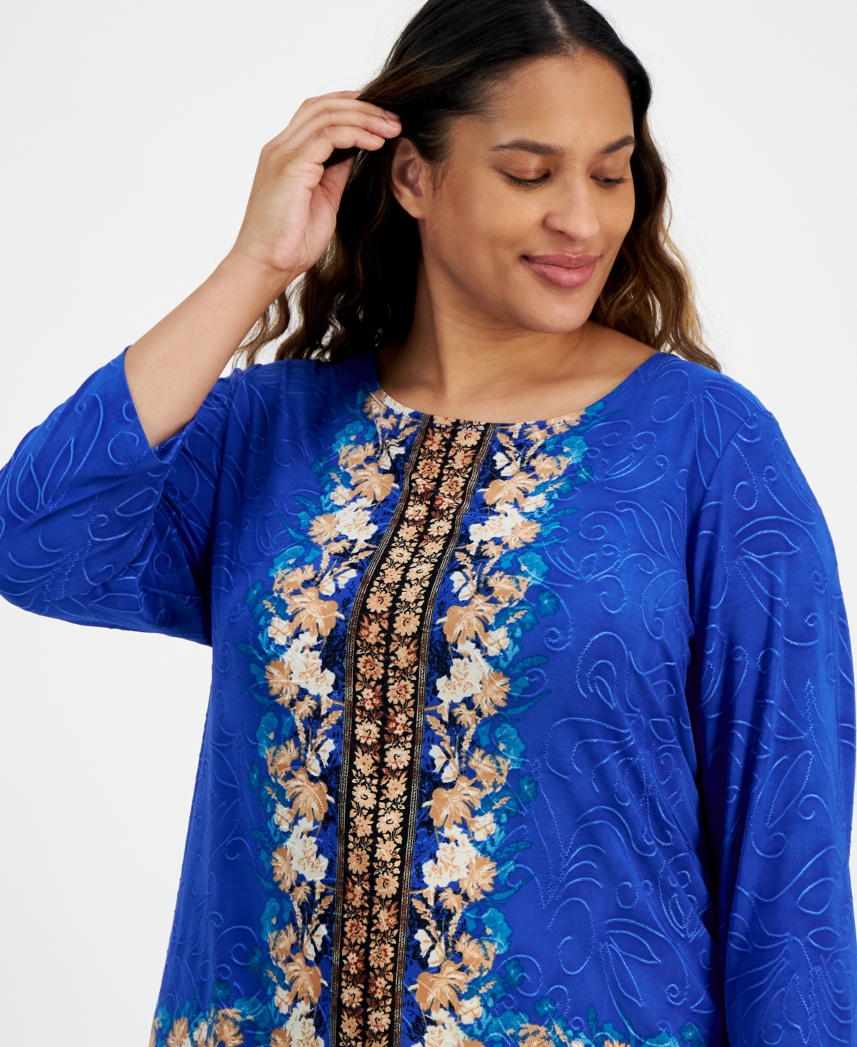 Jm Collection Plus Size Enchantment Floral Jacquard Top, Created for Macy's