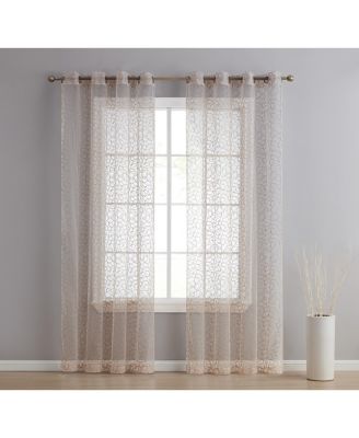 Audrey Embroidered Premium Soft Decorative Sheer Voile Light Filtering Grommet Window Treatment Curtain Drapery Panels for Bedroom & Living Room - Set of 2 Panels
