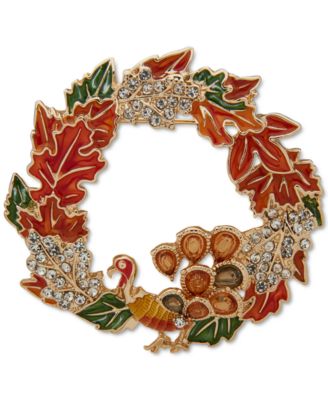 Anne Klein - Gold-Tone Multicolor Wreath Turkey Boxed Pin